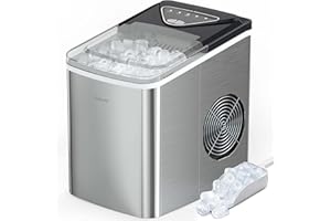 Silonn Eiswürfelmaschine, 9 Würfel in 6 Minuten fertig 12 KG in 24 Stunden, selbstreinigende kleine Eiswürfelmaschine mit Eisschaufel und Korb, 2 Größen von Bullet Eis für Küche, Büro, Bar und Party