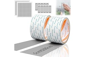 SWTYExt Zestaw naprawczy do moskitiery, taśma klejąca, rolka 5 cm x 200 cm, taśma naprawcza, 10 x 10 cm, samoprzylepna, szara, 6 x 1,5 cm, do okien, trampoliny