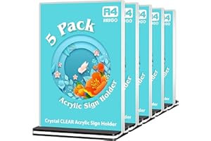 Tischaufsteller Din A4 Ständer Aufsteller（5 Stück）, VAIIGO Glasklar Acryl T-Ständer Menükartenhalter Werbeaufsteller für Fotos, Büro,Tisch, Laden, Restaurant, Cafe, Shop, Hotel （Schwarze Basis）