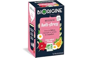 BIOLANE BiOrigine - Infusion bio Anti-stress - Mélisse, camomille & pétales de coquelicots - Ingrédients d'origine naturelle - 20 sachets