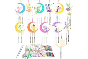 Ainiv 12 Pcs Kits Bricolage Fée Carillon à Vent en Bois, Loisirs Créatifs pour Filles, DIY Princesse à Peindre Décoration Suspendue Artisanat pour Cadeau Anniversaire Fête Party 3 4 5 6 7 8 9 10 ans