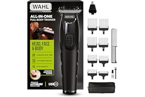WAHL All in One Trimmer, cheveux, barbe, oreilles, nez et corps, batterie lithium puissante, têtes lavables et large tête en T, longueur de coupe de 0,5 mm à 25 mm, 210 minutes d'autonomie