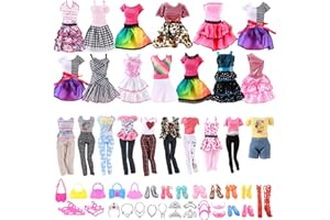 Vicloon Zestaw ubrań i akcesoriów dla lalek, 5 sukienek imprezowych, 3 komplety (top i spodnie), 10 par butów, 12 akcesoriów, 5 wieszaków, 5 toreb, dla lalek 30 cm, losowy styl, 43 szt.