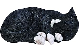 Vivid Arts Sleeping Cat Figurine - Black & White - Lifelike - Size B