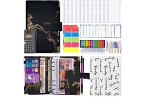 OAKLEYS OAK 32Pcs Budget Binder with Calculator, Leather Money Saving Wallet, Budget Planner, Budget Binder A6 Notebook, Money Organizer with 6 Holes Ring Binder, 12 Budget Sheets, Sticker Included (Black)