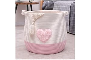 Lauatiiu Grand panier en corde de coton, tissé, pour jouets, rangement de linge et de couvertures, rond avec poignées pour chambre d'enfant D45xH43 cm,produit breveté (rose)