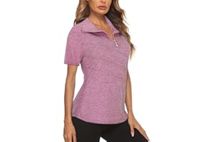 Flikity Womens Polo Shirts UK 1/4 Zip Quick Dry Ladies Golf Tops Moisture Wicking Sport Gym Athletic Tops Casual Workout Tops Yoga Tennis Runnning T Shirts S-2XL