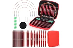 Coopay Agujas Circulares Intercambiables, 3,0-10,0 mm, Juego de Agujas de Tejer Intercambiable, Aguja Circulares con Bolsa Almacenamiento, 13 pares de Agujas Circulare Intercambiables - Rojo
