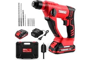 TEENO Marteau Perforateur Sans Fil SDS-Plus 20V,Φ14MM Dans le Béton, 1000 tr/min,Lampe de travail à LED avec 2 Batteries 2.0Ah et 1 Chargeur