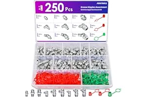 ANVINKU 250PCS Grease Nipples Assorted Kit, M6 M8 M10 Metric Grease Fitting Assortment Kit with Greases Nipple Cap, Straight, 45 Degree, 90 Degree Angled Hydraulic Greases Fittings for Automotive