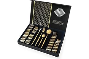 Wivico Juego Cubiertos Dorados Cubiertos Acero Inoxidable 24 Piezas Cuberteria Para 6 Personas Cubiertos De Acero Inoxidable Con Cuchillo, Tenedor, Cuchara|Apto Para Lavavajillas