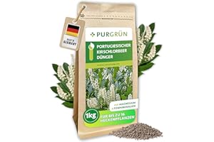 Purgrün® Portugiesischer-Kirschlorbeer-Dünger 1 kg – Extra Magnesium für sattgrüne Blätter – Fördert schnelles Wachstum für eine dichte Hecke – Feines Krümelgranulat für ca. 30 Heckenpflanzen