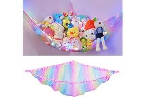 Kireida® 180 x 120 x 120 cm de color de peluche o hamaca con luz LED para colgar, red de juguetes, hamaca para animales de peluche, almacenamiento de cosas, animales