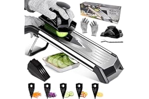 HEVOL Cortador de Verduras con Mandolina,5 en 1 Cortador de Verduras de Acero Inoxidable,Cortador de Verduras Multifuncional Ajustable para Cocina - Negro