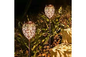 JOYCREATOR Zestaw metalowych lamp solarnych 2 sztuki do ogrodu na zewnątrz z wodoodpornością IP65, ciepła biel, orientalne lampy solarne LED na balkon, patio, dekoracja na Boże Narodzenie