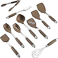 Anolon 47997 Tools Set/Nonstick Nylon Cooking Utensils/Kitchen Gadgets Includes Spoons, Turners, Ladle, Meat Fork, Whisk, and Locking Tongs, Bronze