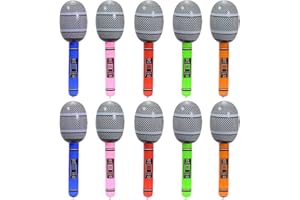 EUPSIIU 10 Pcs Inflatable Microphone, Make-Believe Inflatable Mic Toys, Pretend Play Microphone Toys Musical Instrument, Toy Microphone for Parties and Performace Photo Props (Multicolor)