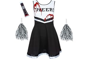 REDSTAR FANCY DRESS Kostium cheerleaderki Zombie z pomponami - fantazyjny kostium sportowy, licealny, strój na Halloween - 6 kolorów/rozmiar XS (34) - L (44)