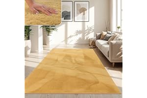 TT Home Tappeto Soggiorno Moderno a Pelo Corto - Morbido e Antiscivolo, Lavabile, per Camera da Letto, in Finta Pelliccia, Colore:Giallo, Dimensione:140x200 cm