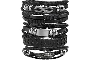 MILAKOO Bracciale in pelle intrecciata per uomo Donna Bracciale avvolgente con perline in legno regolabile