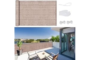 Aofeiga 0.9x3m HDPE Balkon Sichtschutz Balkonbespannung, Balkonverkleidung, Wind- und UV-Schutz, Kordel und Kabelbinder, für Balkongeländer Pekannuss 200g/m2