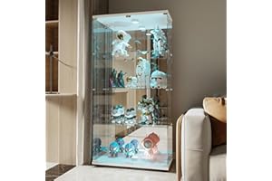 BRILVERDE Vetrina con ripiani in vetro, Con Luci LED, Doppia Anta con Serratura, Mobile Vetrina per Collezioni, Libri, Vini, Ufficio e Soggiorno (4 Bianco Specchio LED, 164 x 80,5 x 36,5 cm)