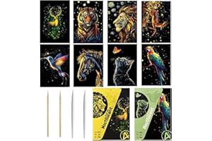 Georgie Porgy Scratch art Kitt per bambini adulto Magic Rainbow Carta Antigraffio A5 Cartolina per Natale regalo di compleanno (A5-Noctilucent Elfi + Animali selvatici)