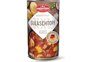 ‎DREISTERN DREISTERN Gulaschsuppe 1200g I Mit Rindfleisch & Gemüse I XXL Herzhafter Eintopf in recyclebarer Konservendose I Lange Haltbarkeit dank natürlicher Konservierung I Hausmacher Qualität