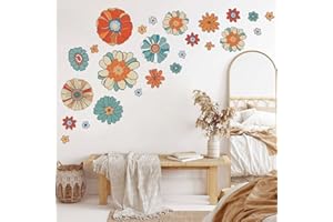 Tanlaby Flor Vintage Pegatinas de Pared Grande Flores de Colores Adhesivos Vinilos Flor Retro Decorativos Pared para Dormitorio Salón TV Sofá Pared sala de Estar Oficina Hogar Pegatinas Decoración