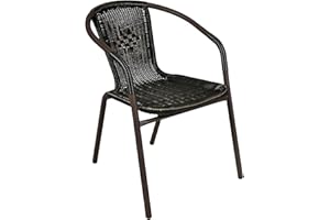 NEXOS TRADING NEXOS Bistrostuhl Montpellier aus Poly-Rattan mit Stahlgestell – Farbe: Dunkel-Braun