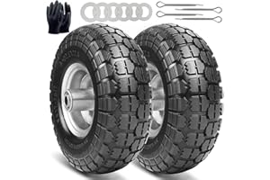 SAICOOS Lot de 2 roues de rechange pour diable, en caoutchouc plein, 4.10 3.50-4, 260 x 85 mm, essieu 16 mm