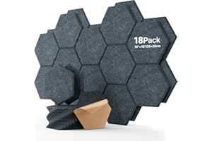 Hexagon Akustikpaneele Selbstklebend 18 Stück Akustikschaumstoff Schalldämmung, Hohe Dichte Schallschutz Wand für Wanddekoration und Akustische Behandlung Schallschutzplatten Weiß 30×26×0.9cm
