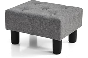 BRIAN & DANY Small Foot Stool, Linen Footstool with Legs, Footstools for Living Room, Ottoman Footrest Extra Seating for Entryway,Gray