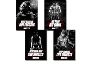 CLEAN SPORTS® Lot de 4 posters de fitness - Poster de motivation pour images corporelles au format DIN A2 - Poster d'entraînement pour les salles de sport et la gym à domicile - Sans cadre -
