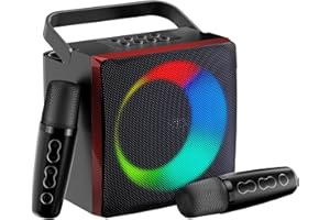 GJCrafts Karaoke Machine mit LED-Licht, Bluetooth Karaoke Lautsprecher mit 2 Drahtlosen Mikrofonen, Karaoke PA-System Support AUX, USB, TF, Karaoke Anlage für Familienfeiern, Picknick(Schwarz2)