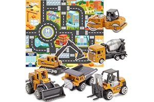 HERSITY Jouet Tracteur Tractopelle Benne en Métal avec Tapis Engins de Chantier Voiture Jouet Miniature Cadeau Enfant Garçon Fille 3 Ans+
