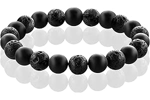 FABACH Chakra Perlenarmbänder mit 8mm Schmuckstein-Perlen, Lavastein und Onyx-Stein (schwarz) - Yoga Armbänder aus Heilsteinen - Energiearmbänder für Damen und Herren