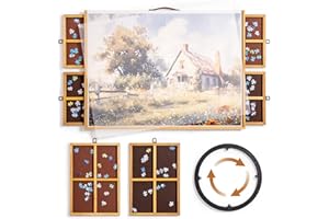 ROBUD Deska do puzzli z szufladami i pokrywką, przenośny stół do puzzli dla dorosłych, 1500 elementów