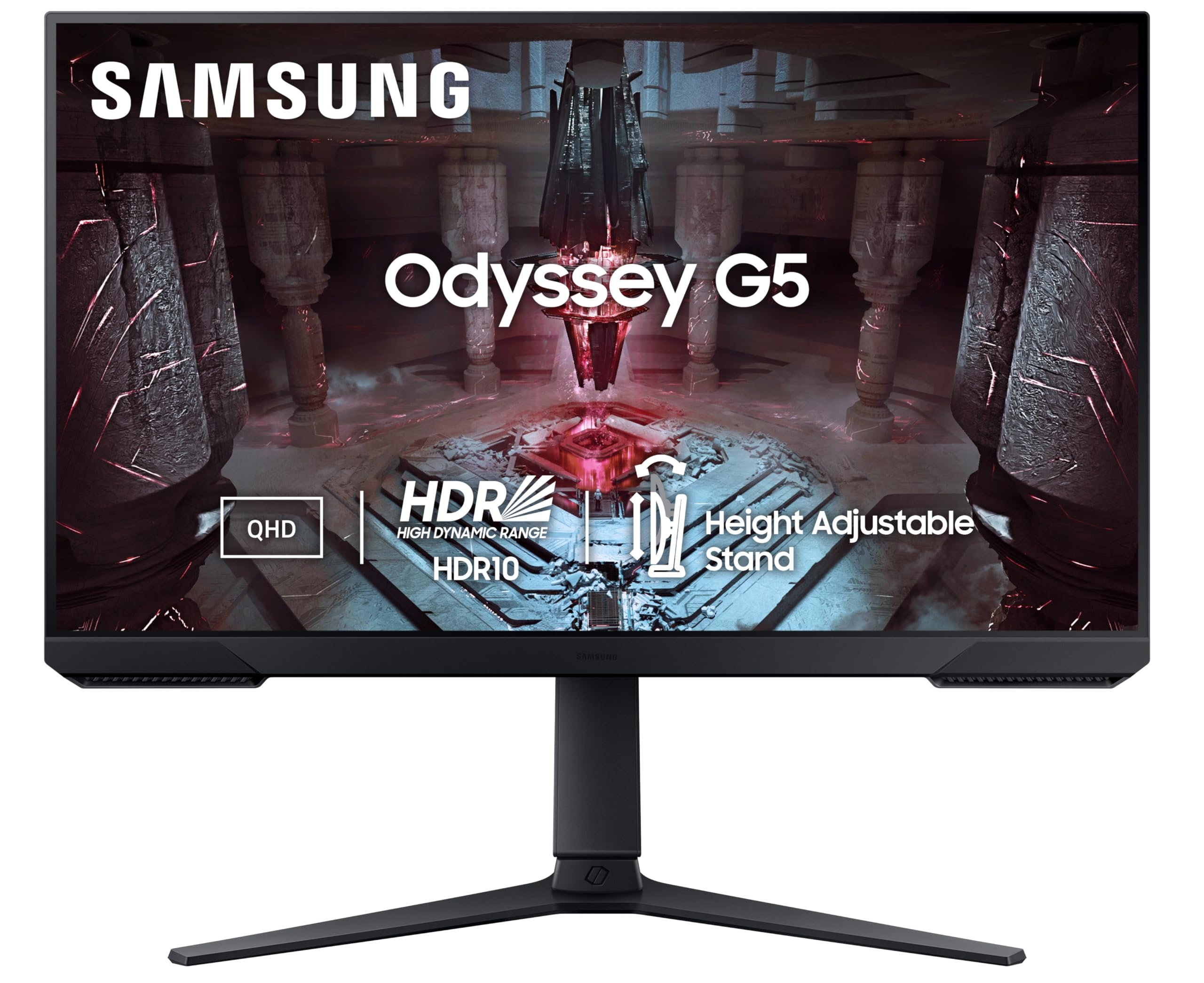 Samsung Odyssey G5 Gaming Monitor 68.5 cm (27") QHD 2560 x 1440, 165 Hz, 1ms(MPRT), HDR10, AMD Freesync, DP, HDMI, Height Adjustable Stand, Tilt, Pivot, Bezel Less, Eye-Saver, LS27CG510EWXXL, Black