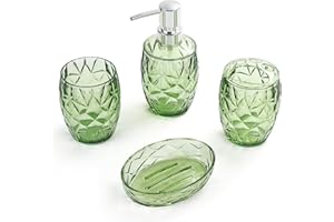 AJEUNGAIN Acrylic Green Bathroom Accessories Set, Modern Design Luxury Bathroom Set with Bathroom Soap Dispenser Set, Soap Dish, Toothbrush Holder, Tumbler (Transparent Green, 4 Pieces)