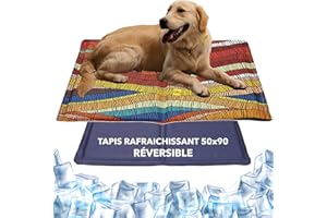 DONKID Tapis Rafraichissant Chien et Chat 50 x 90 cm - Tapis Auto-Refroidissant Gel Non-Toxique, Résistant Aux Rayures des Animaux Domestiques - Savane et Violet - Taille L 50x90