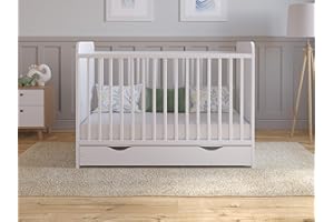 ‎LOVE FOR SLEEP Love For Sleep Babybett Beistellbett 120x60 cm mit Schublade & Matratze - Kinderbett Baby Bett Holz Weiß, Babybett Komplett Set - Kinderbett Babybett Mitwachsend Gitterbett