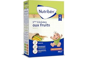 Nutribén 1ères Céréales bebe 4 mois et plus, 300 g | Bouillie de céréales aux fruits petit déjeuner | 4 mois sans gluten