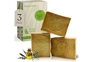 GREEN FADEL Sapone di Aleppo Originale, 100% Olio d'Oliva, 3 x ca. 200g (Genuine) Sapone all'Olio d'Oliva, Naturale, Fatto a Mano, Vegano, per Viso e Corpo
