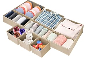 kieyeeno Boite de Rangement Vetement, 9pcs Boite Rangement Vetement Tissu Non-Tissé, Organisateur Tiroir Ideal pour Soutiens-Gorge Chaussettes sous-Vêtements Cravates Beige