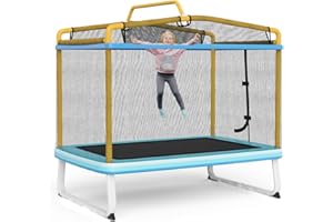 LIFEZEAL Cama elástica Infantil 3 en 1, Trampolín con Columpio Desmontable y Barra Horizontal, Cama elástica Rectangular de jardín para niños, 190 x 124 x 222 cm para Exterior e Interior