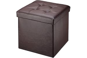 BRIAN & DANY Folding Ottoman Storage Box with Lid, Faux Leather Footstool Toy Storage Box Storage Seat 38 x 38 x 38 cm (Brown)