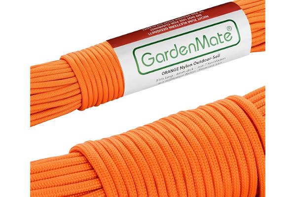 GardenMate Corde professionnelle 31m x 4mm en nylon résistant I Plusieurs Coloris I Paracorde 550 I Orange