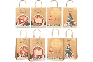 GWHOLE Sac Cadeau Noel Sac Noel en Papier Kraft 12 pcs Petits Sacs Cadeaux Sachet Pochette avec Poignée pour Emballer Bonbons Biscuits Chocolats