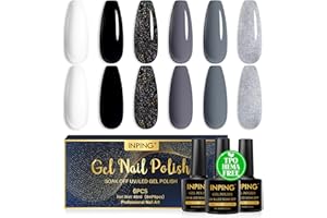 INPING Esmaltes Semipermanentes Para Uñas HEMA-FREE TPO-FREE, 6 Colore Bianco Gris Nero Glitter Pintauñas Semipermanentes Soak-Off UV LED Gel Nail Polish para Mujeres Manicura Kit DIY, 8ML